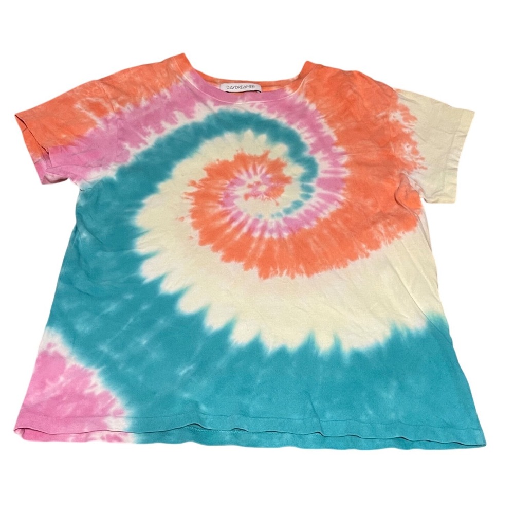 Daydreamer Women Spiral Tie Dye T-Shirt Short Sleeve Cotton Pink Orange Blue H65